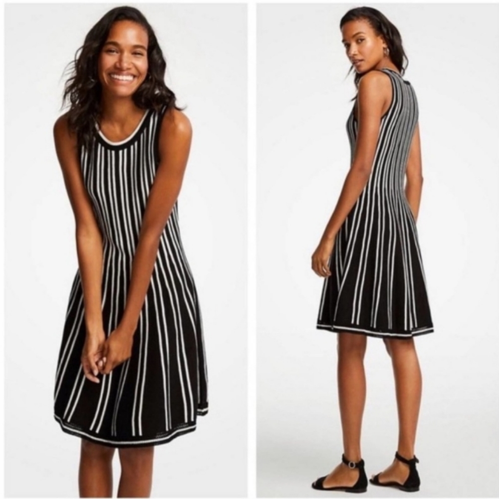 NEW Ann Taylor Medium Petite Knit Tank Black & White Striped Dress NWT
